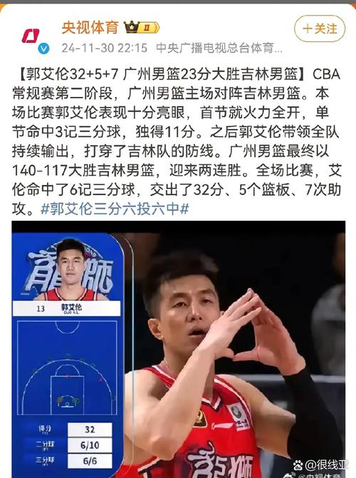 大魔王空砍两双小郭艾伦12+7！广厦三巨头轰80+20+11大比分1:1平